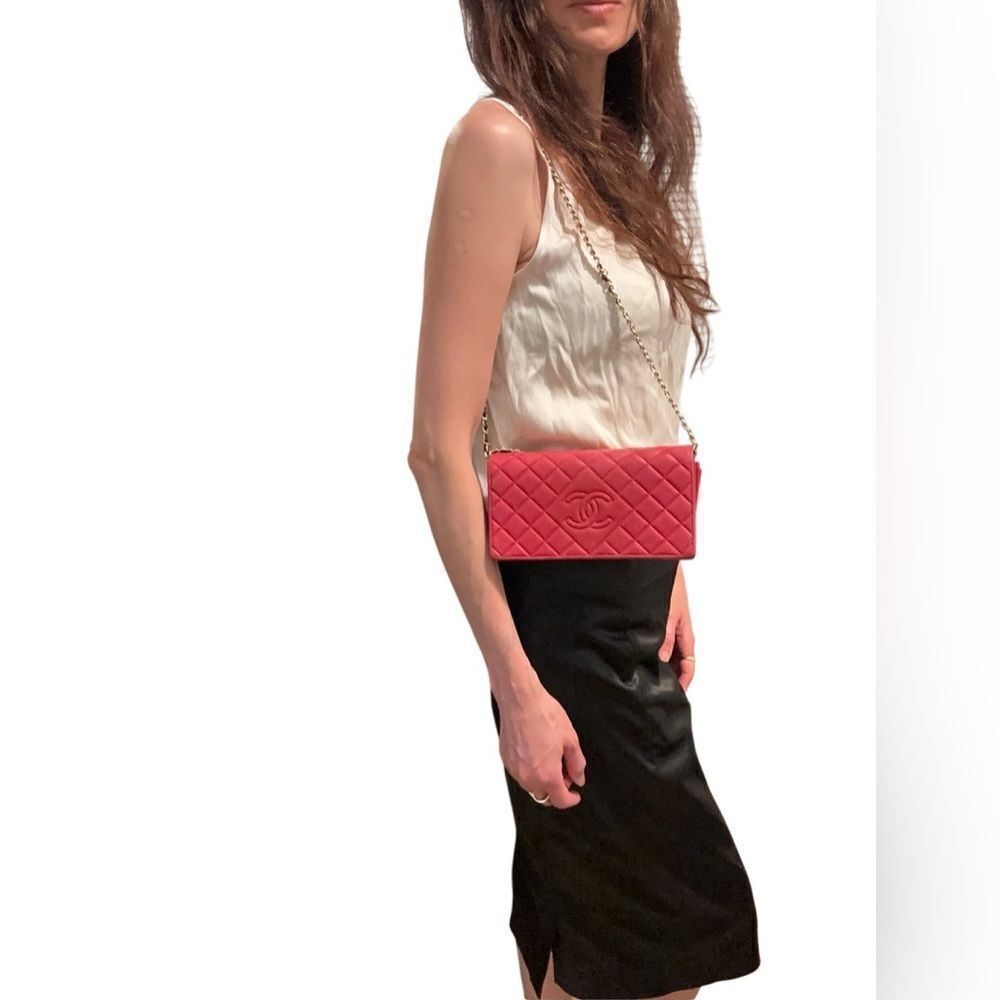 Chanel Red Leather Quilted Continental Wallet